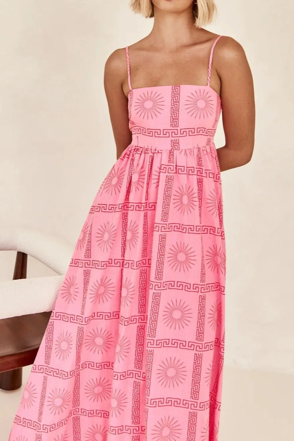 Cutout Back Printed Square Neck Maxi Cami Dress