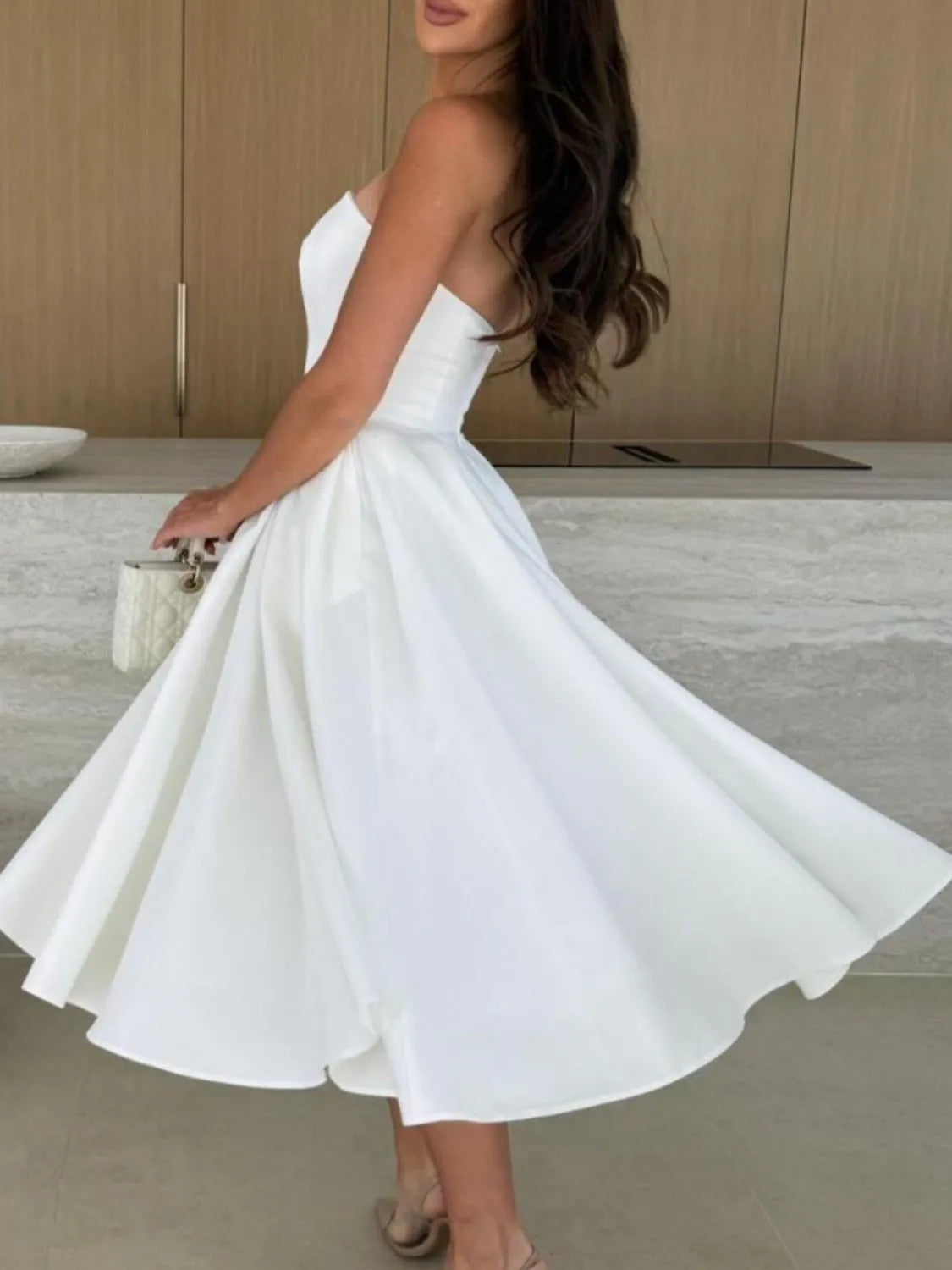 Solid Color Tube Midi Dress