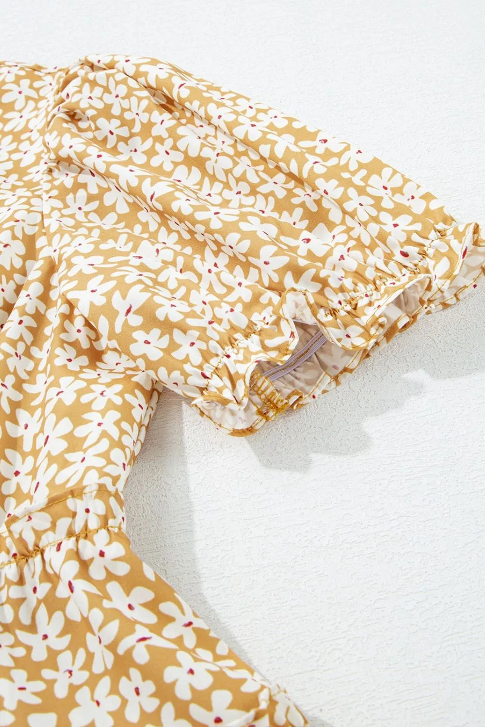 Floral Short Sleeve Surplice Frilly Tiered Mini Dress