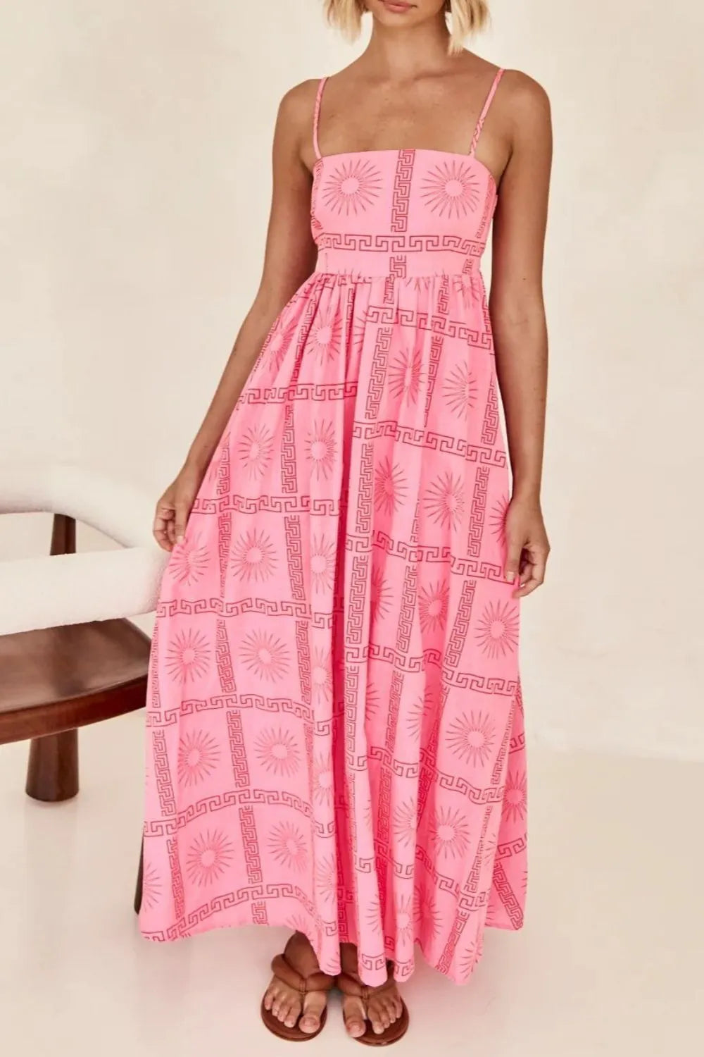 Cutout Back Printed Square Neck Maxi Cami Dress