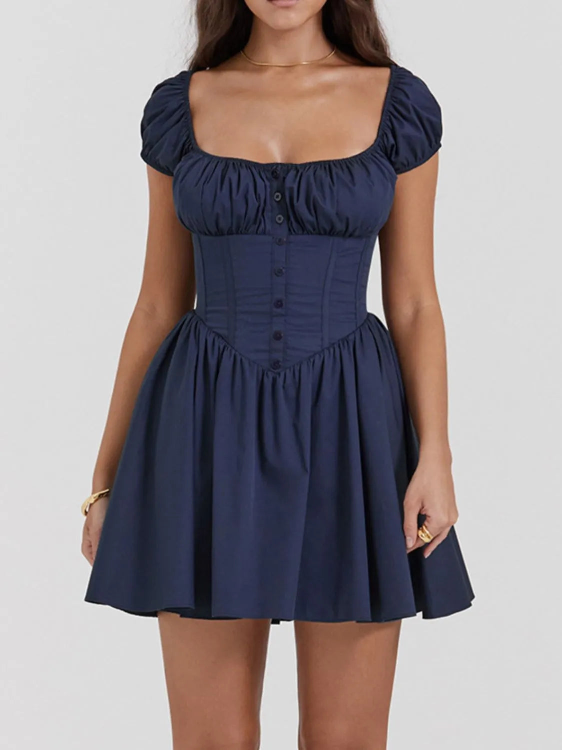 Square Neck Cap Sleeve Mini Dress