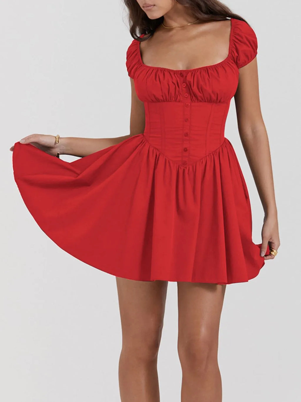 Square Neck Cap Sleeve Mini Dress