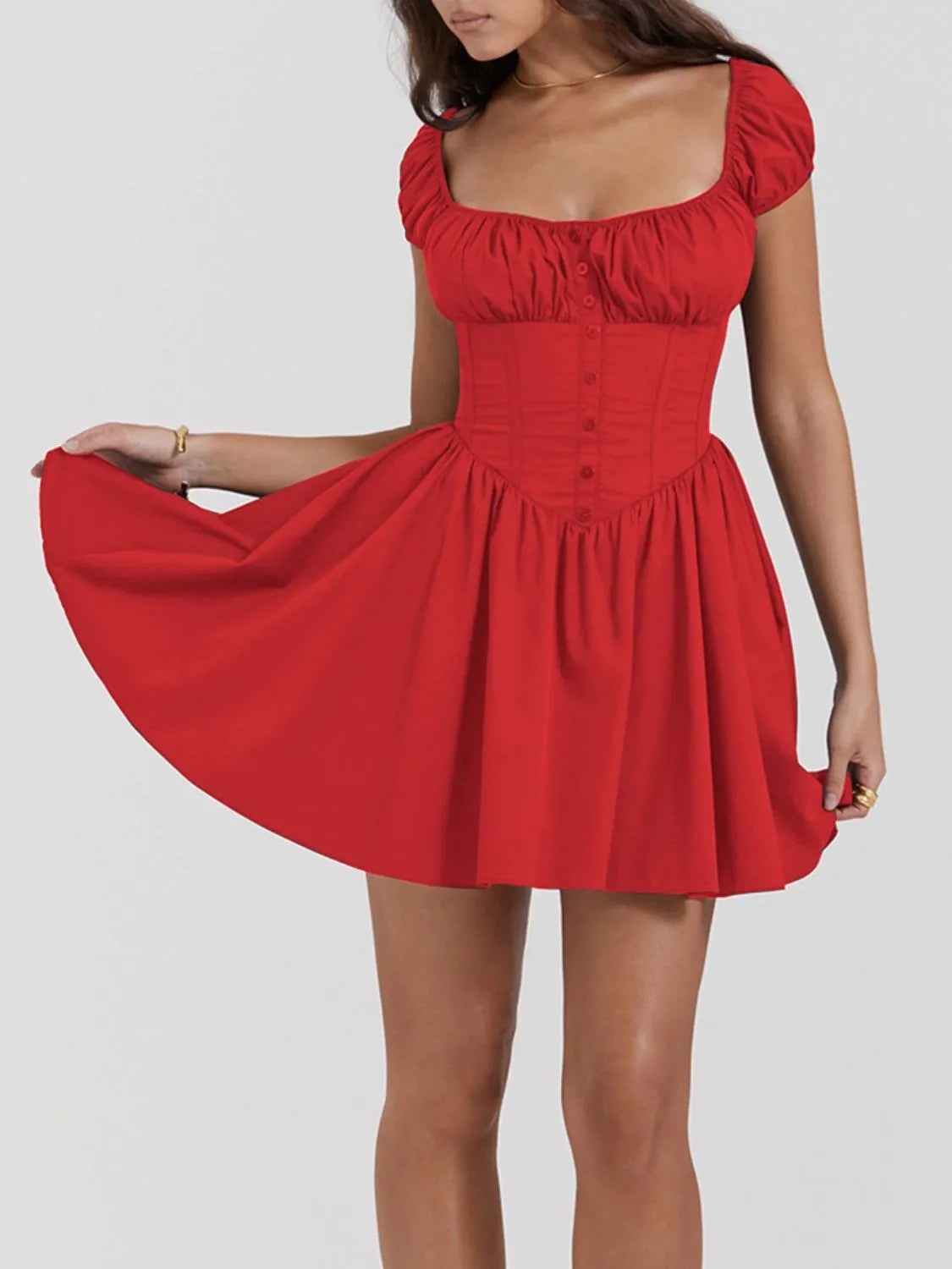 Square Neck Cap Sleeve Mini Dress