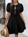 Tie Front Puff Sleeve Mini Dress