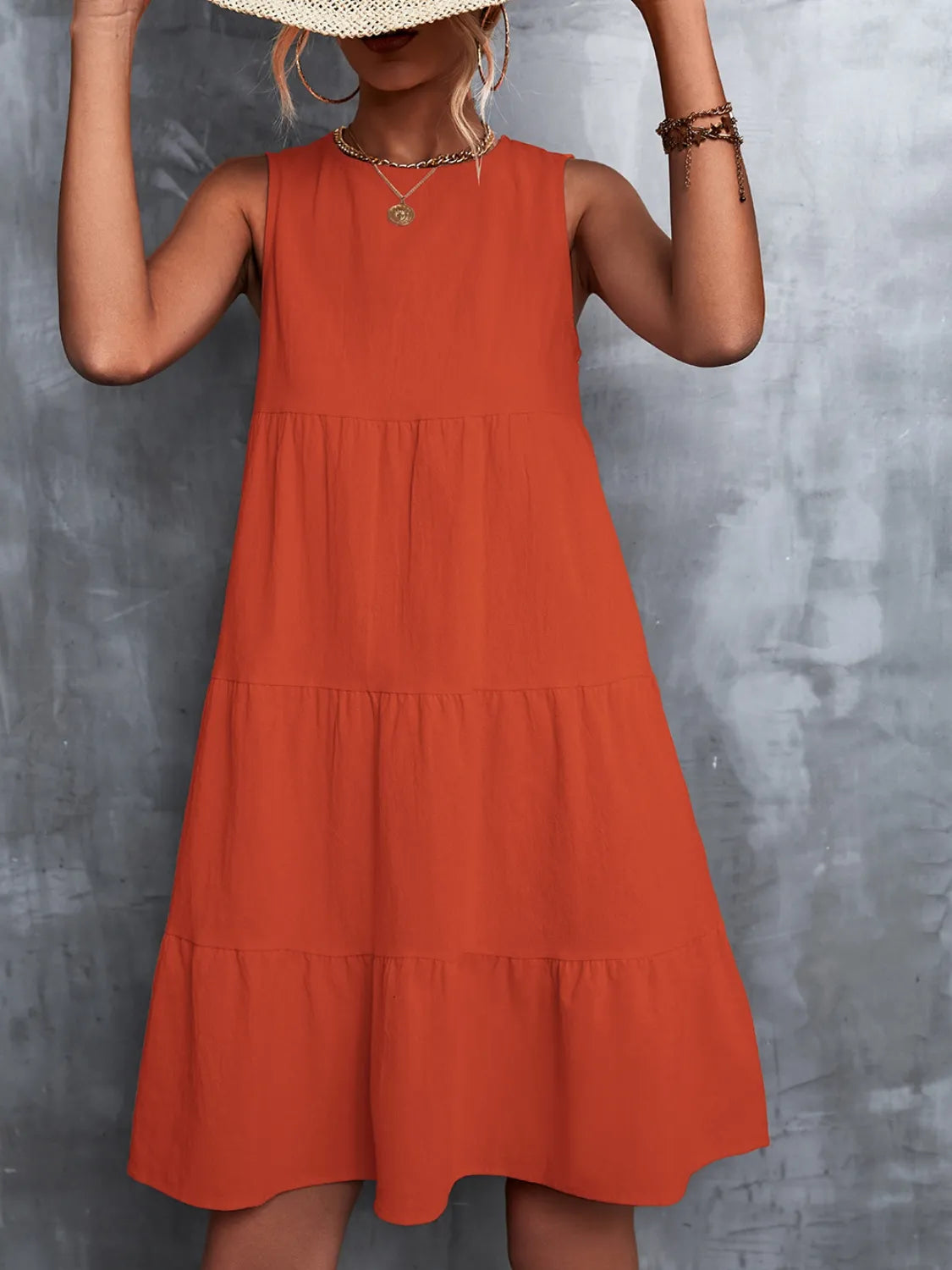 Tiered Round Neck Sleeveless Mini Tank Dress