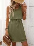 Waffle-Knit Drawstring Mini Tank Dress