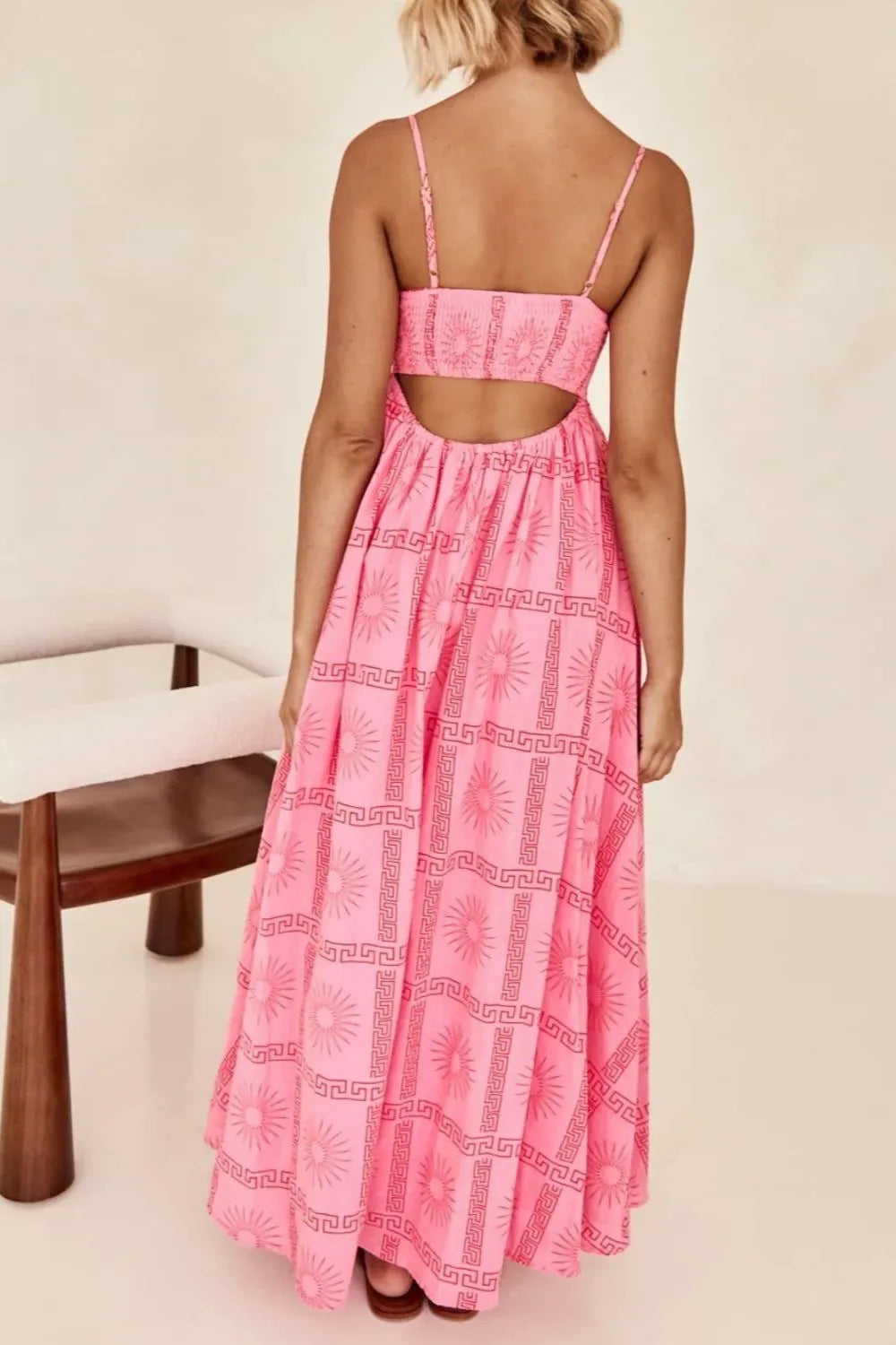 Cutout Back Printed Square Neck Maxi Cami Dress