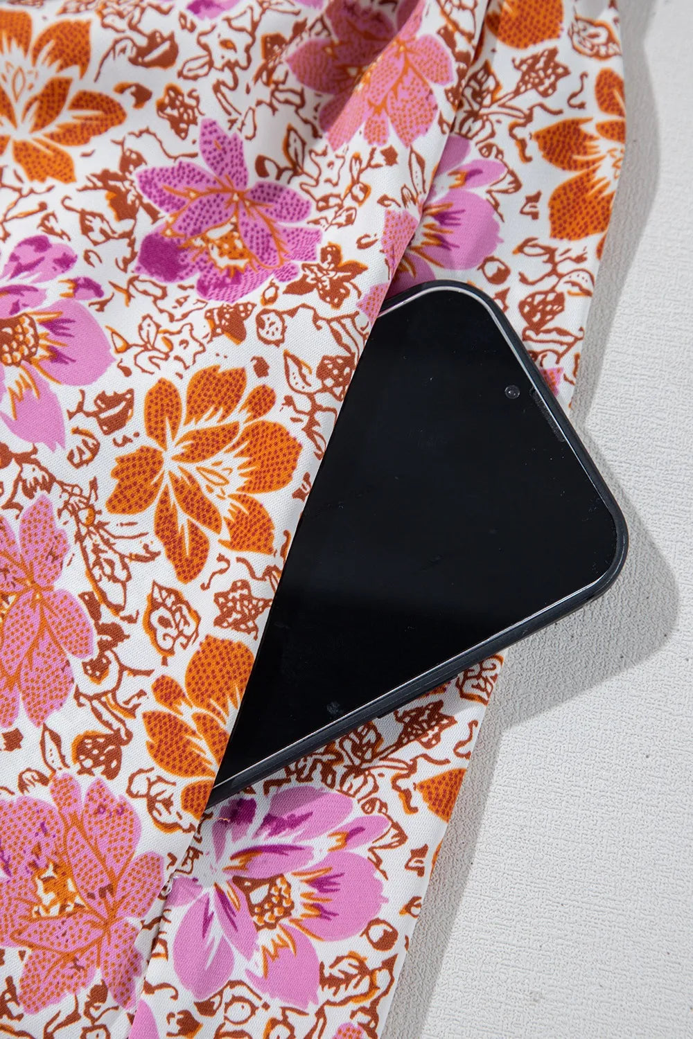 Floral Square Neck Knotted Ruffle Midi Dress