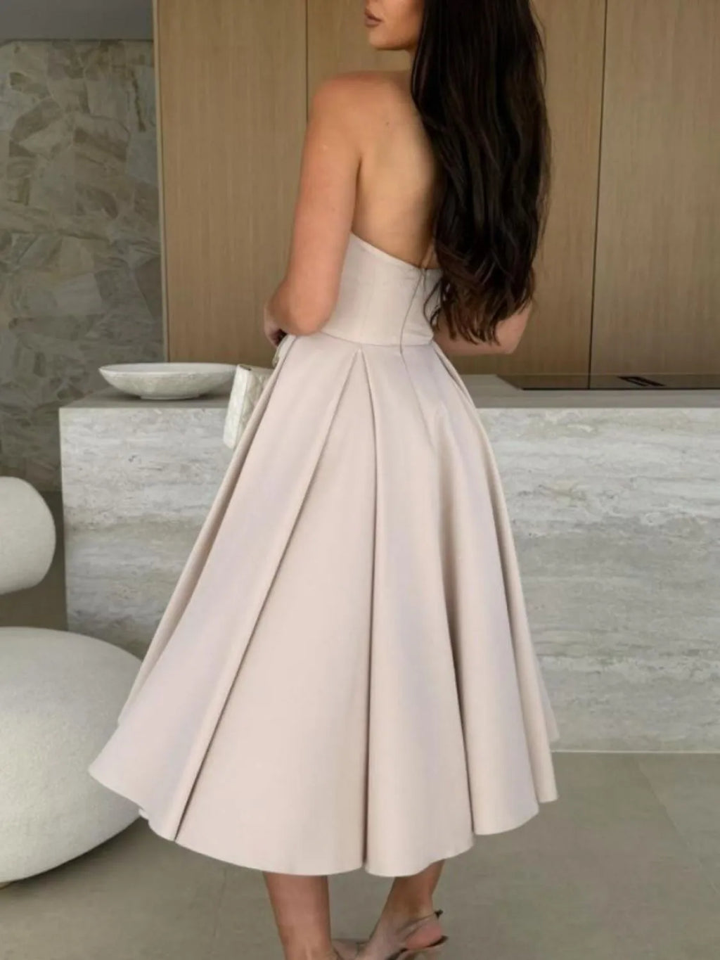 Solid Color Tube Midi Dress