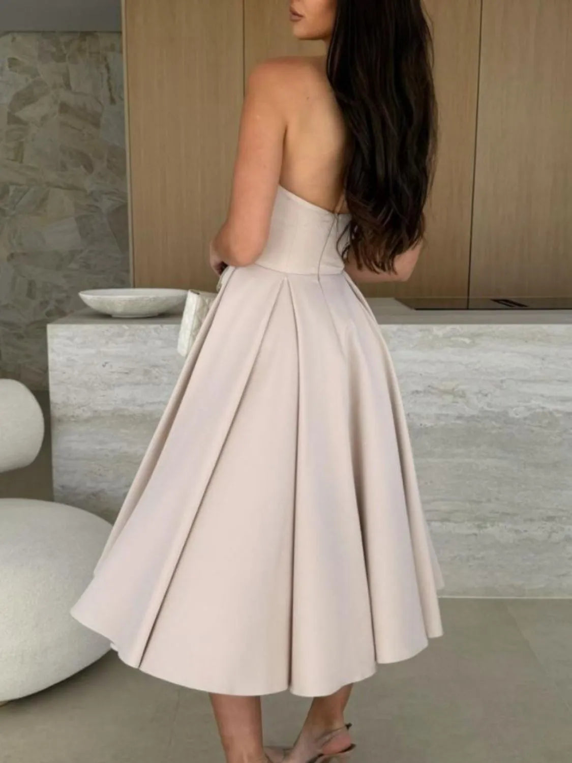 Solid Color Tube Midi Dress
