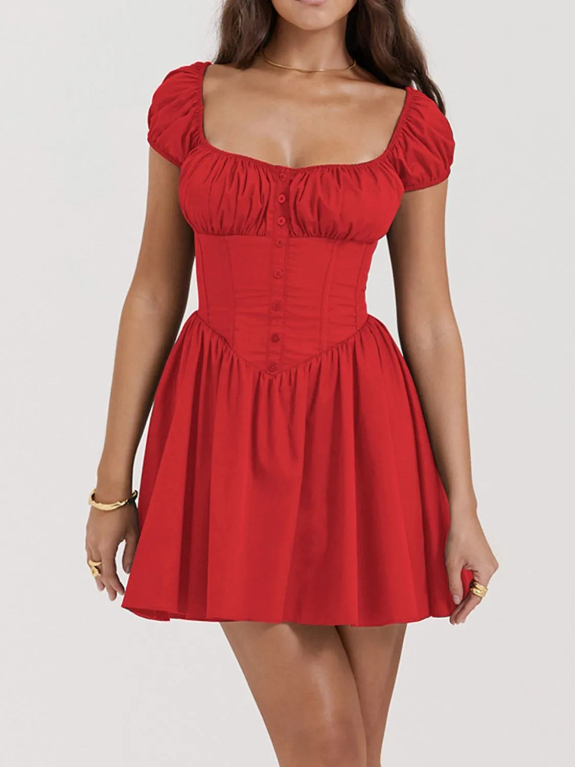 Square Neck Cap Sleeve Mini Dress