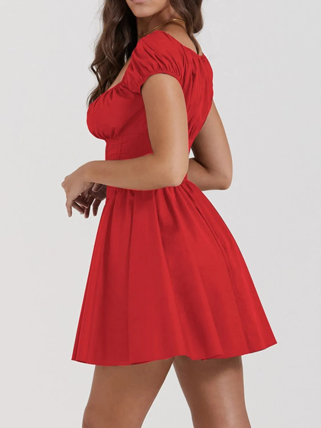 Square Neck Cap Sleeve Mini Dress