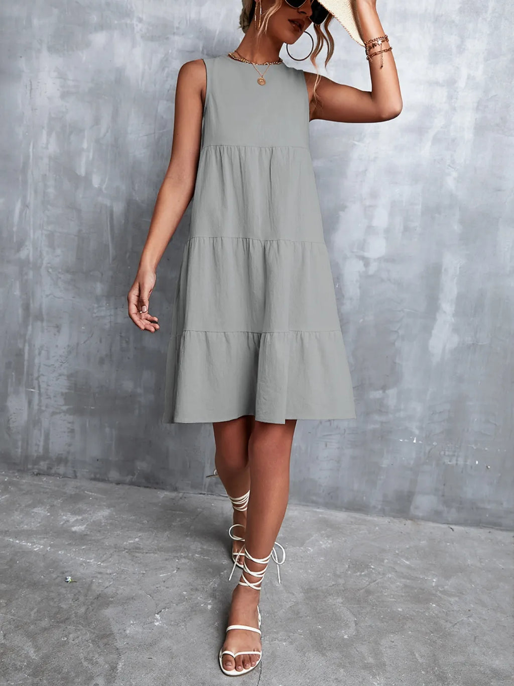 Tiered Round Neck Sleeveless Mini Tank Dress