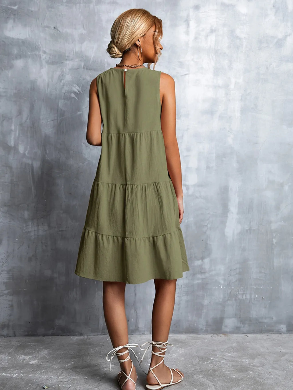Tiered Round Neck Sleeveless Mini Tank Dress