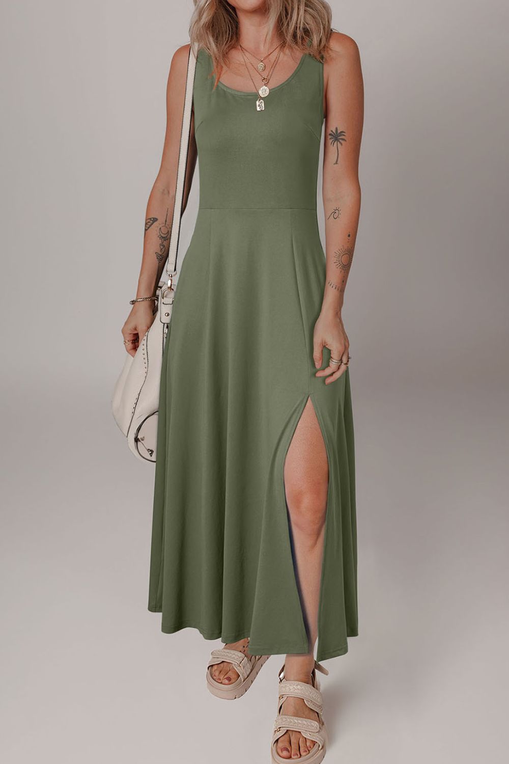 Side Slit Scoop Neck Wide Strap Dress