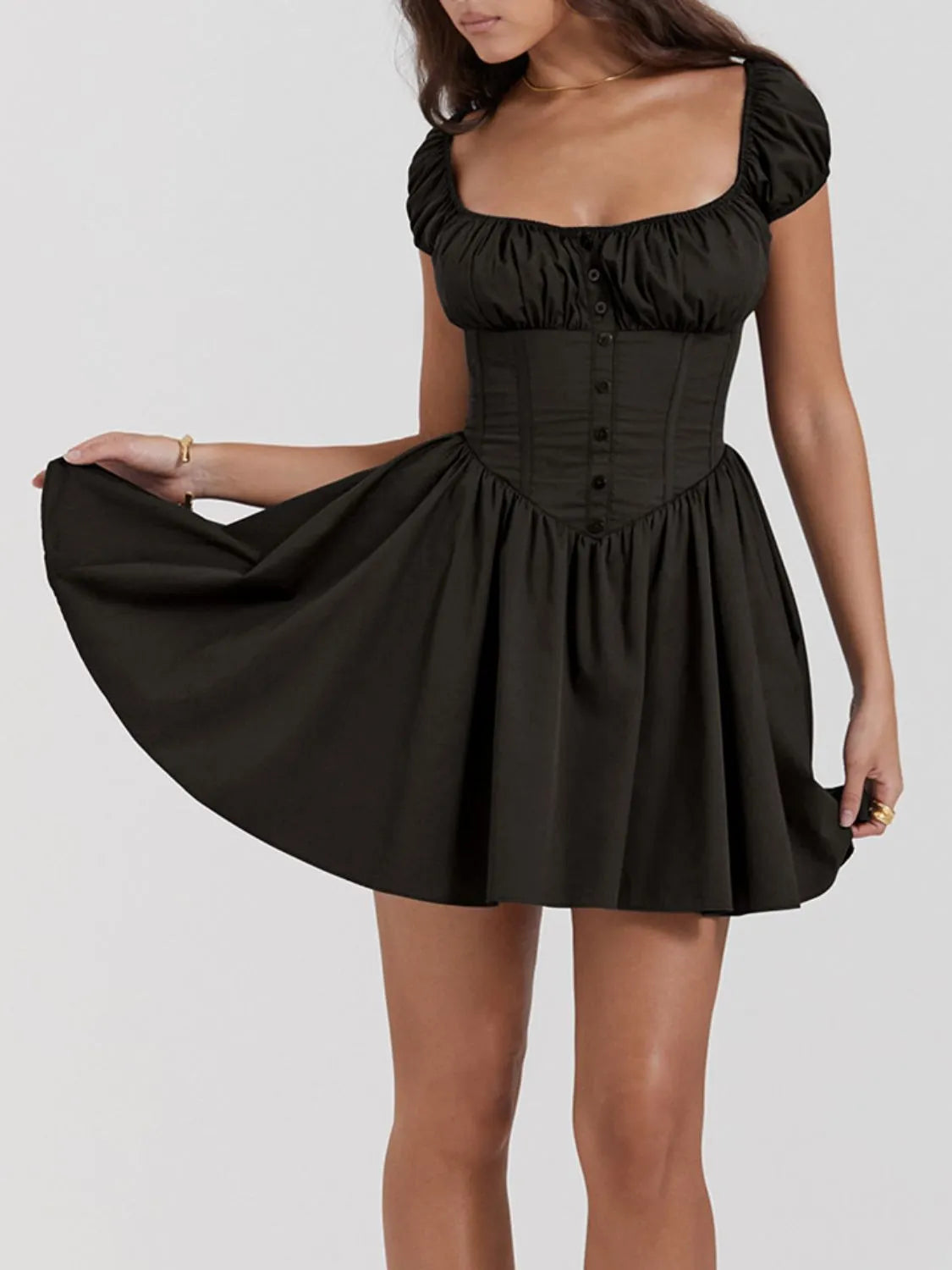 Square Neck Cap Sleeve Mini Dress