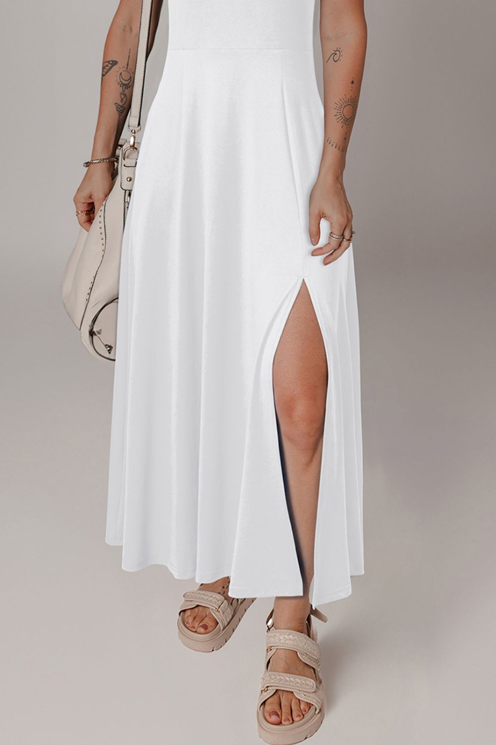 Side Slit Scoop Neck Wide Strap Dress