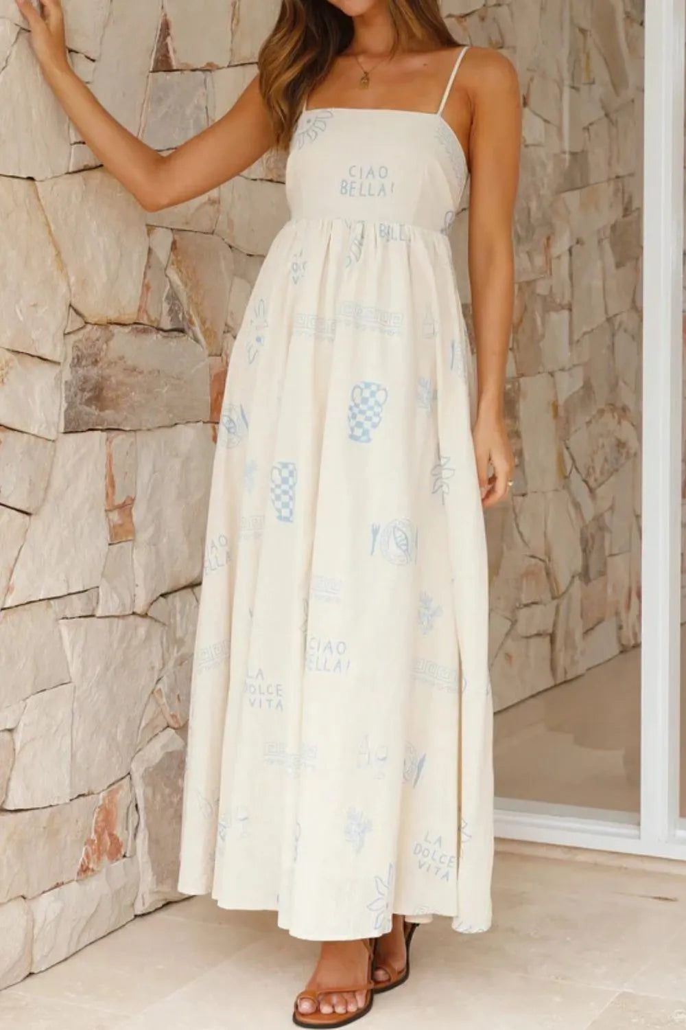 Cutout Back Printed Square Neck Maxi Cami Dress