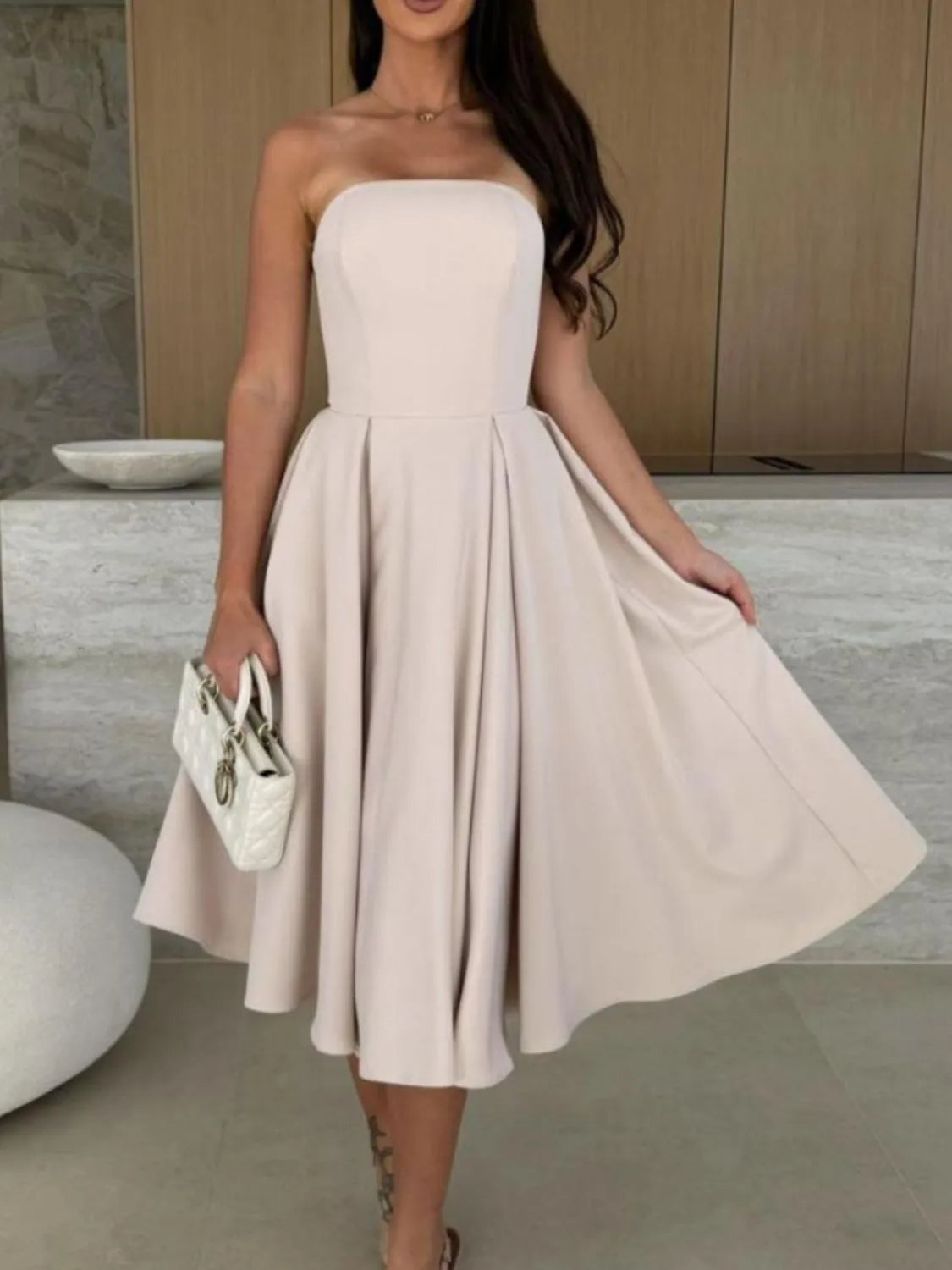 Solid Color Tube Midi Dress
