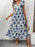 Printed V-Neck Cap Sleeve Dress