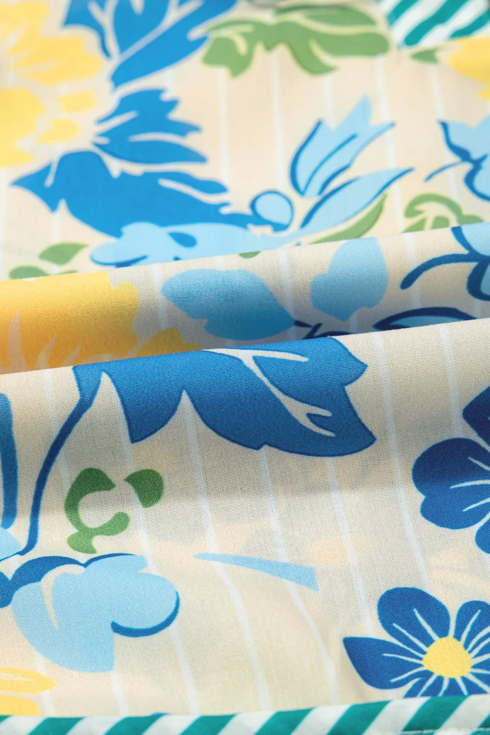 Floral Striped Trim Puff Short Sleeve Dress