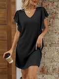 Ruffled V-Neck Cap Sleeve Mini Dress