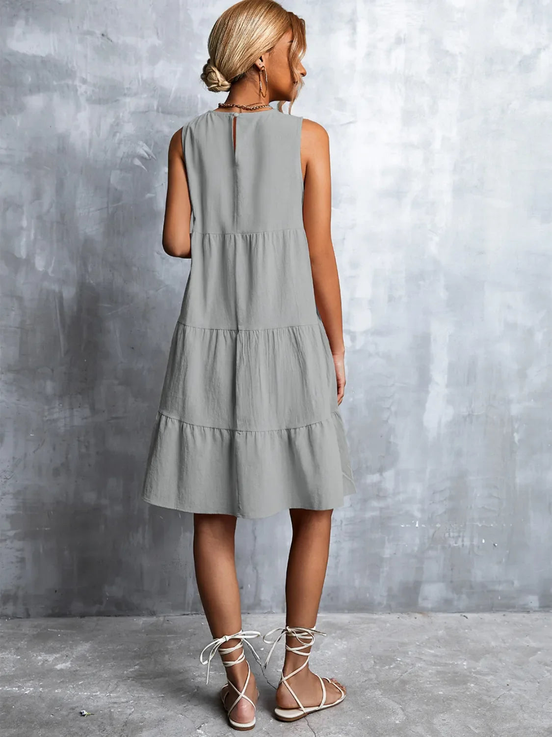 Tiered Round Neck Sleeveless Mini Tank Dress