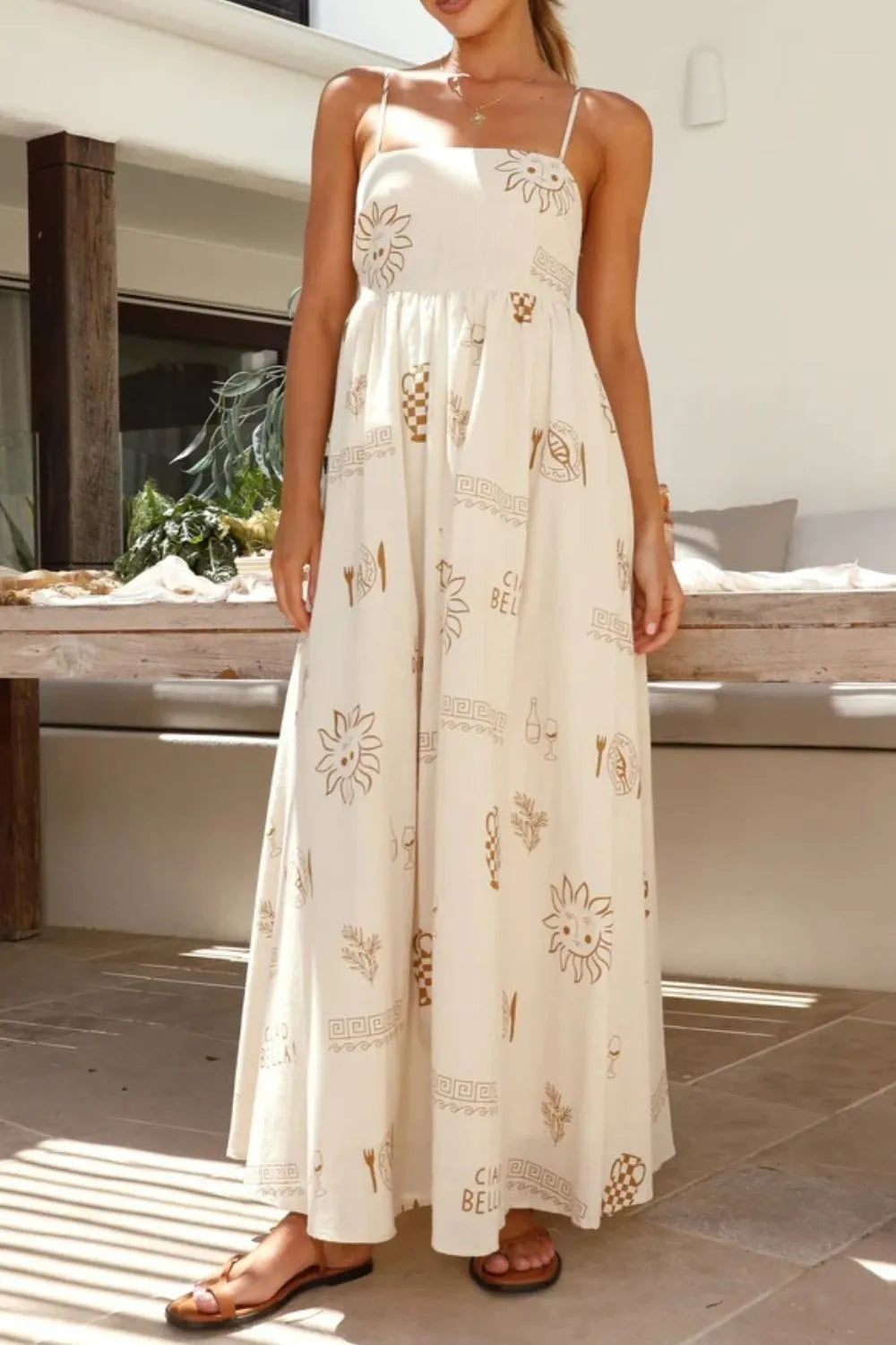 Cutout Back Printed Square Neck Maxi Cami Dress