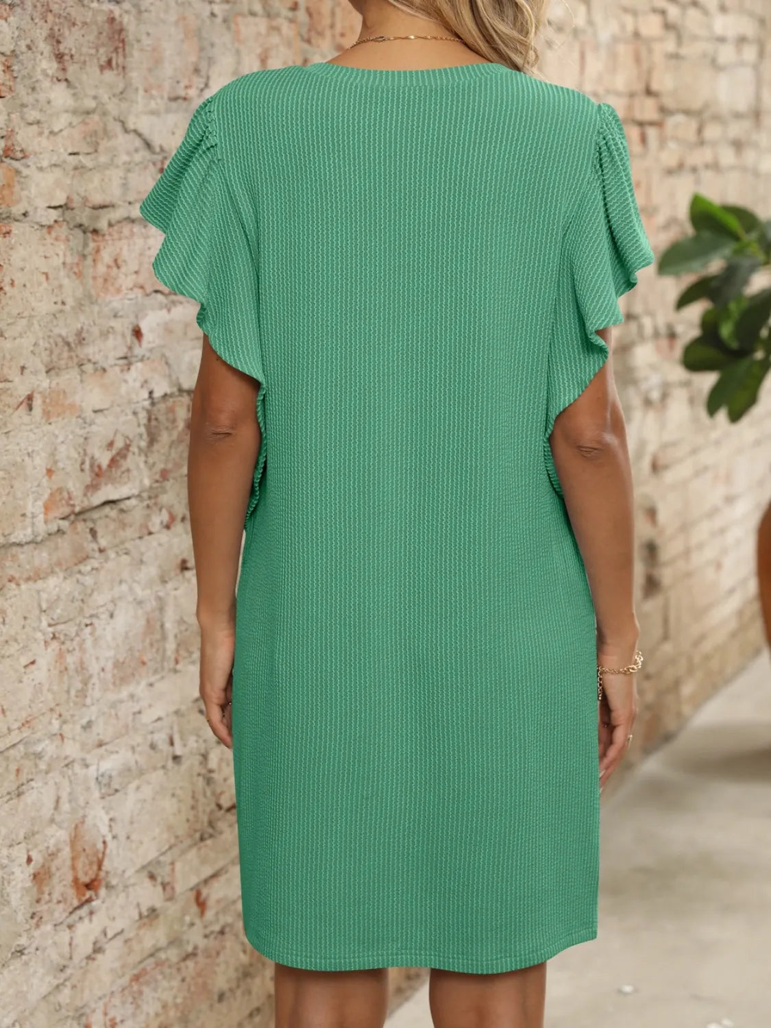 Ruffled V-Neck Cap Sleeve Mini Dress