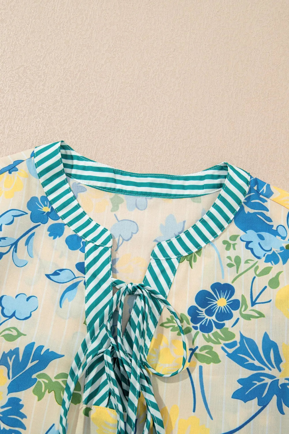 Floral Striped Trim Puff Short Sleeve Dress