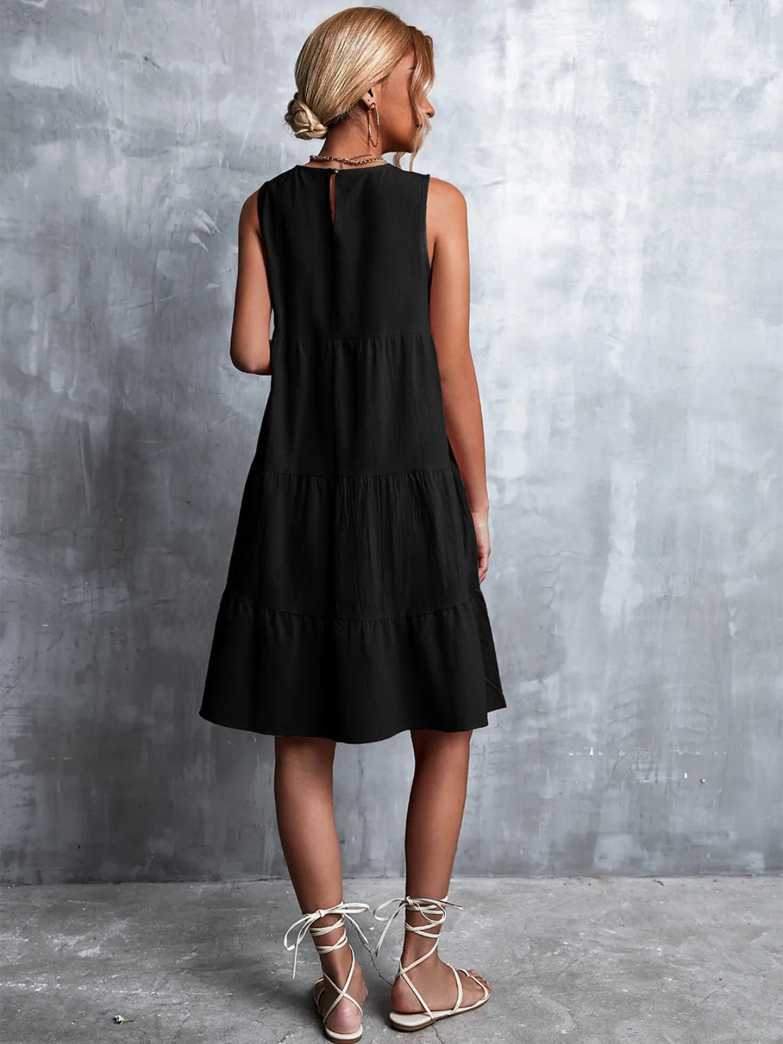 Tiered Round Neck Sleeveless Mini Tank Dress