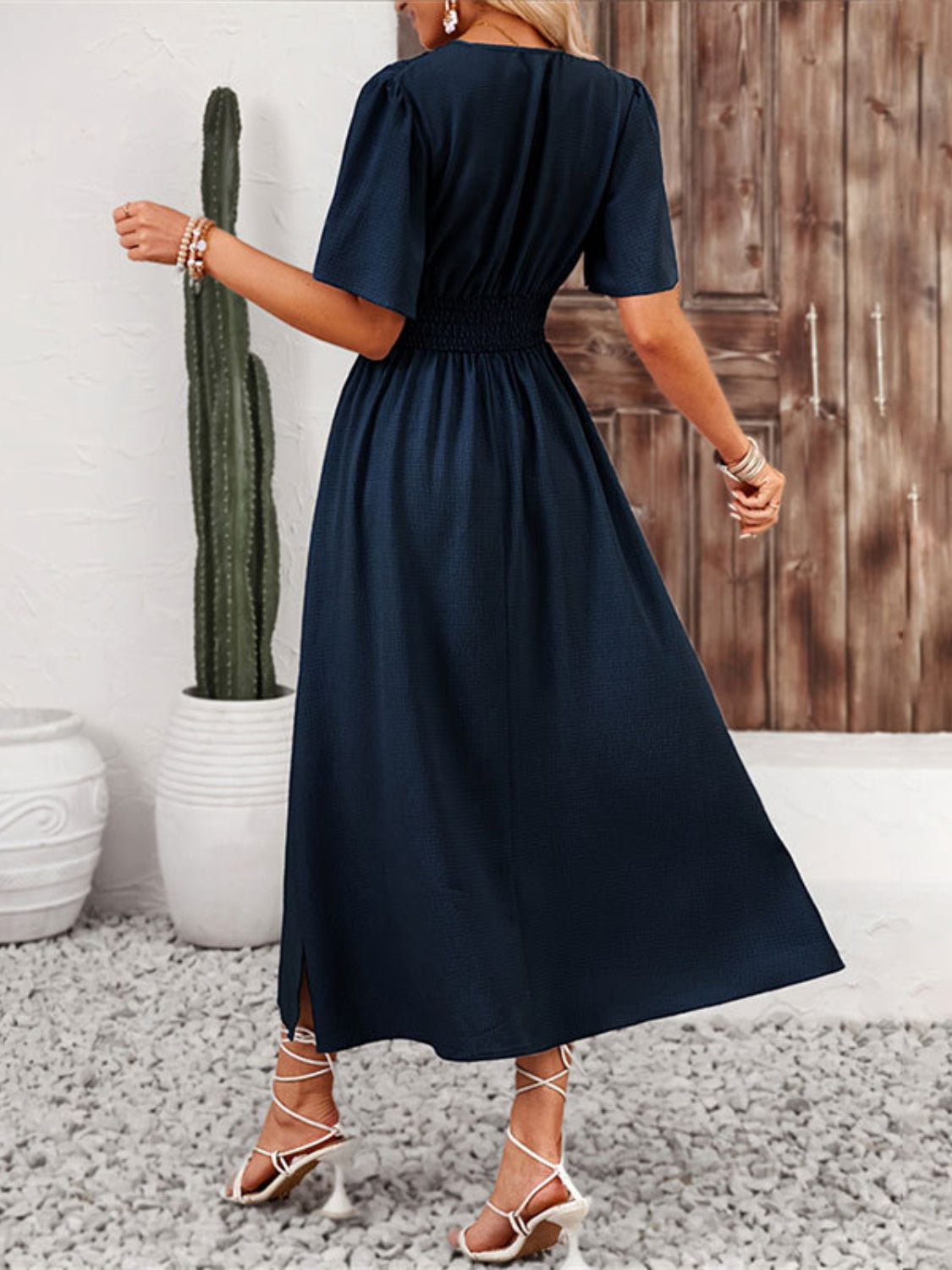Side Slit Surplice Flutter Sleeve Midi Dress