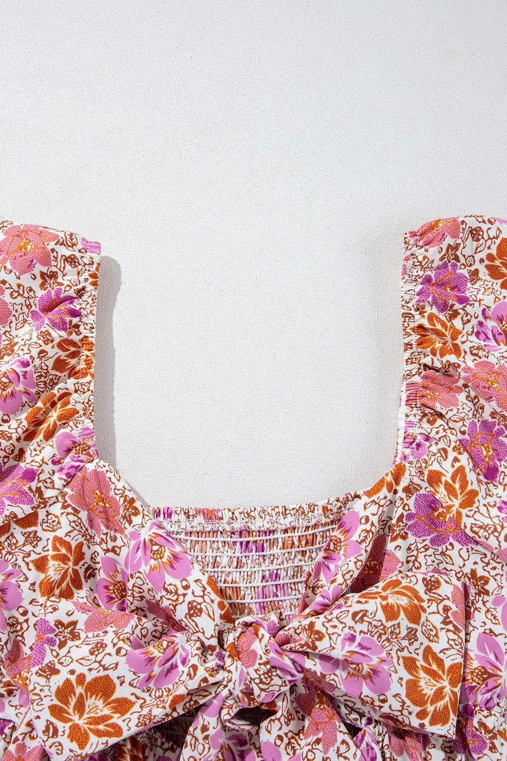 Floral Square Neck Knotted Ruffle Midi Dress