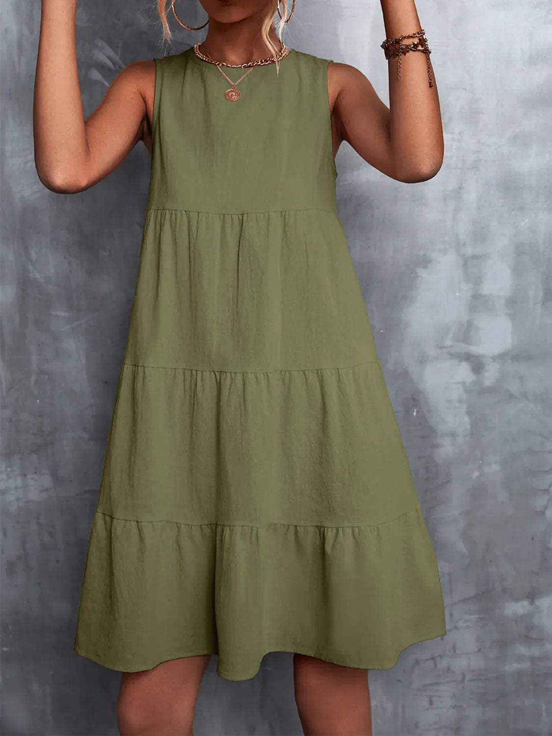 Tiered Round Neck Sleeveless Mini Tank Dress