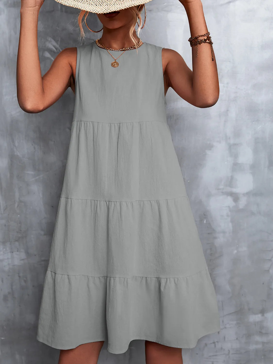 Tiered Round Neck Sleeveless Mini Tank Dress