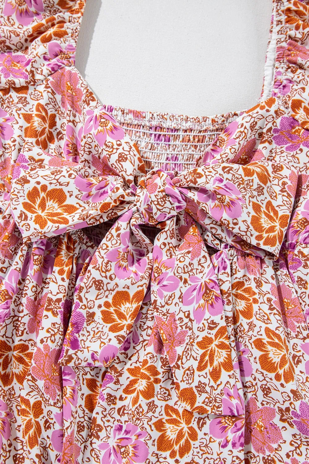 Floral Square Neck Knotted Ruffle Midi Dress