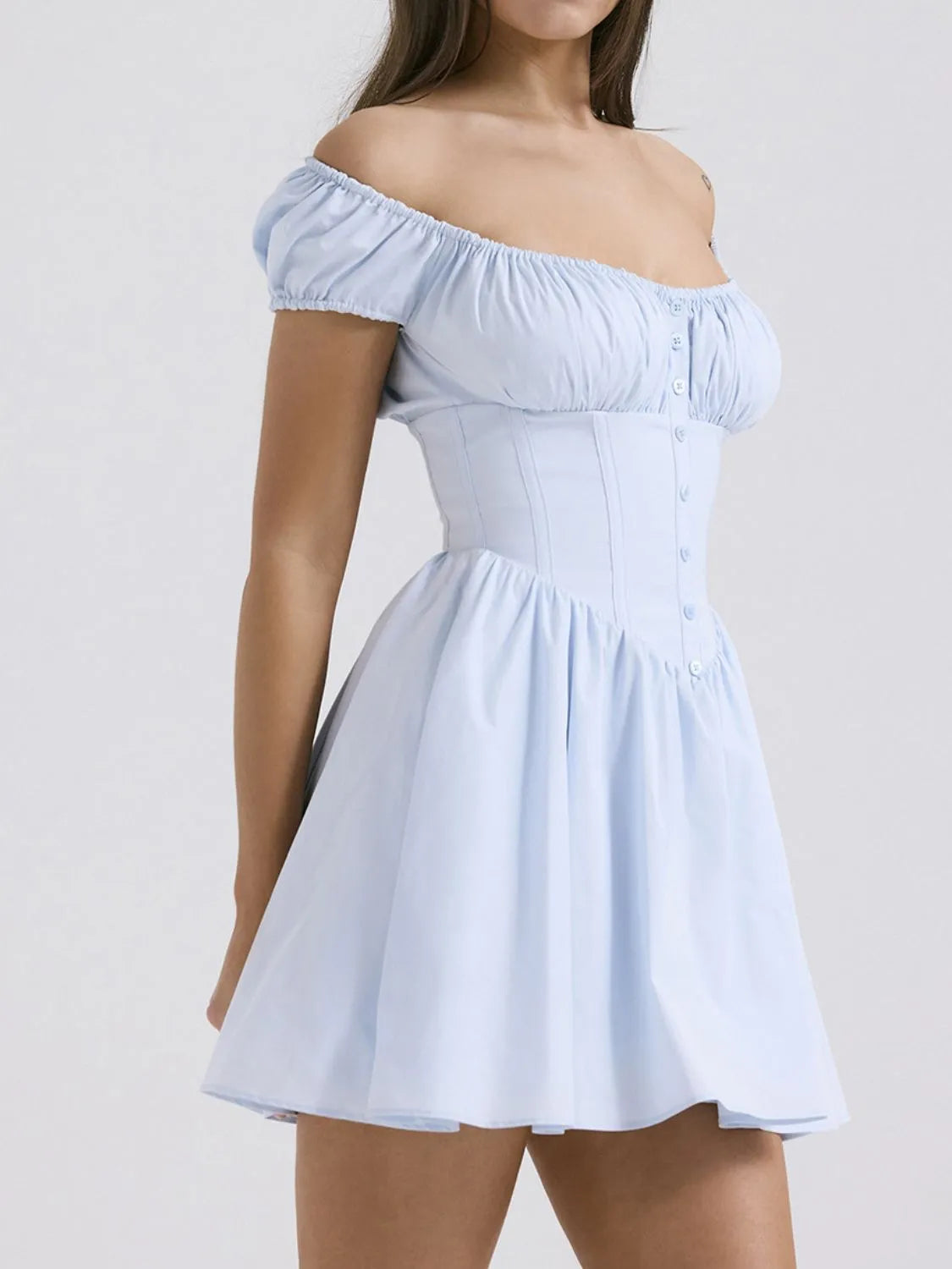 Square Neck Cap Sleeve Mini Dress