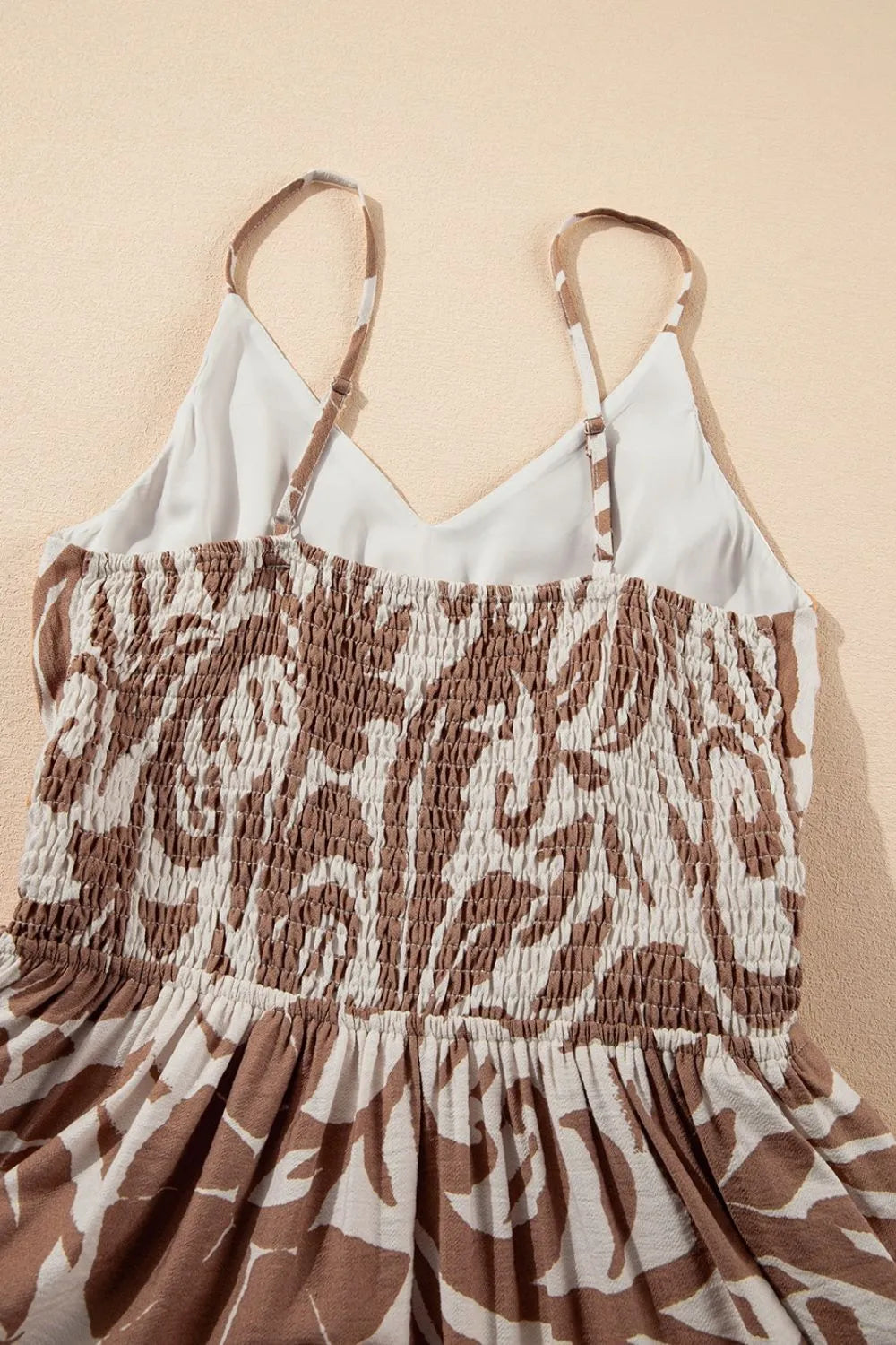 Floral Shirred High Waist Spaghetti Straps Dress