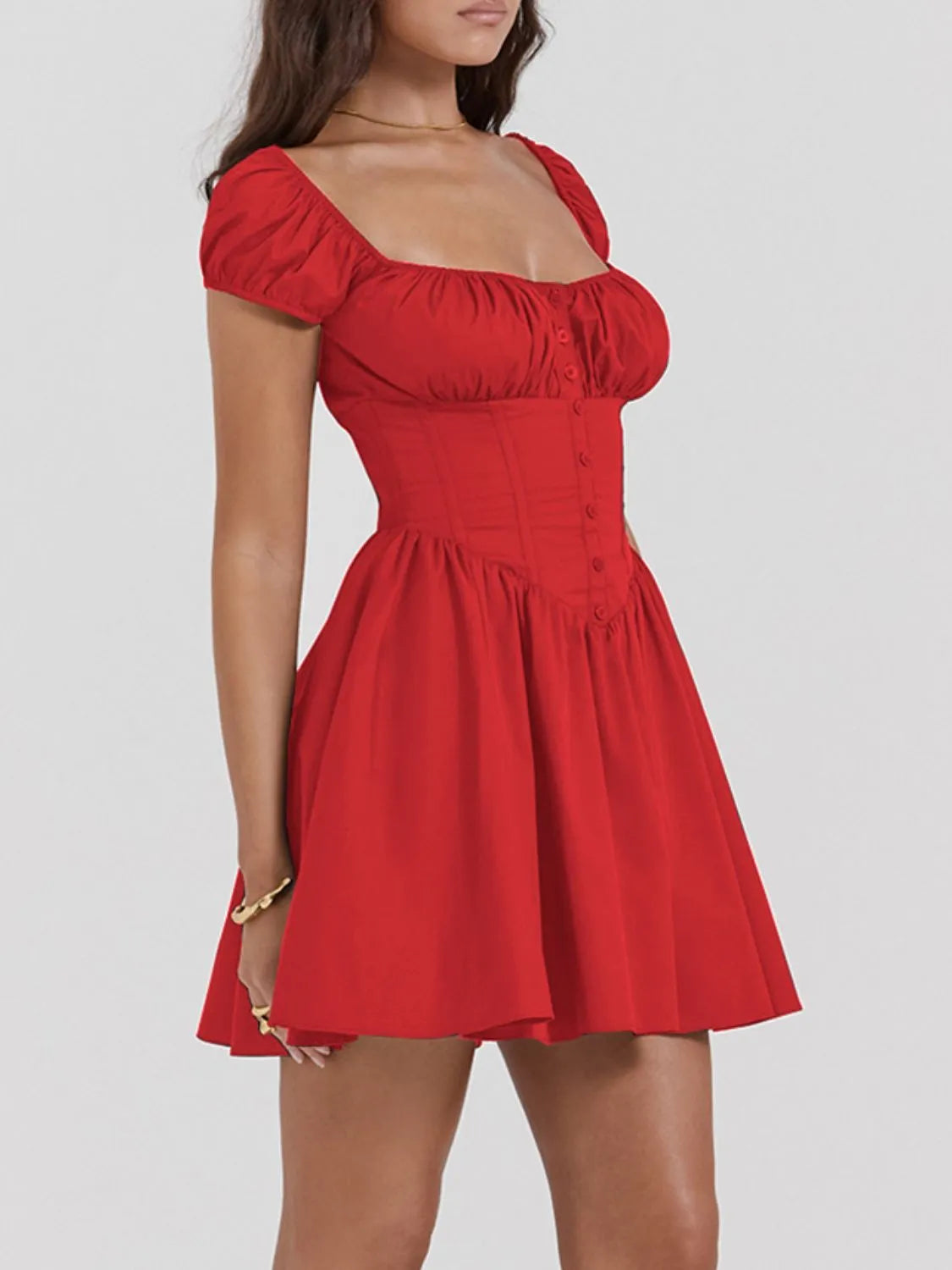 Square Neck Cap Sleeve Mini Dress