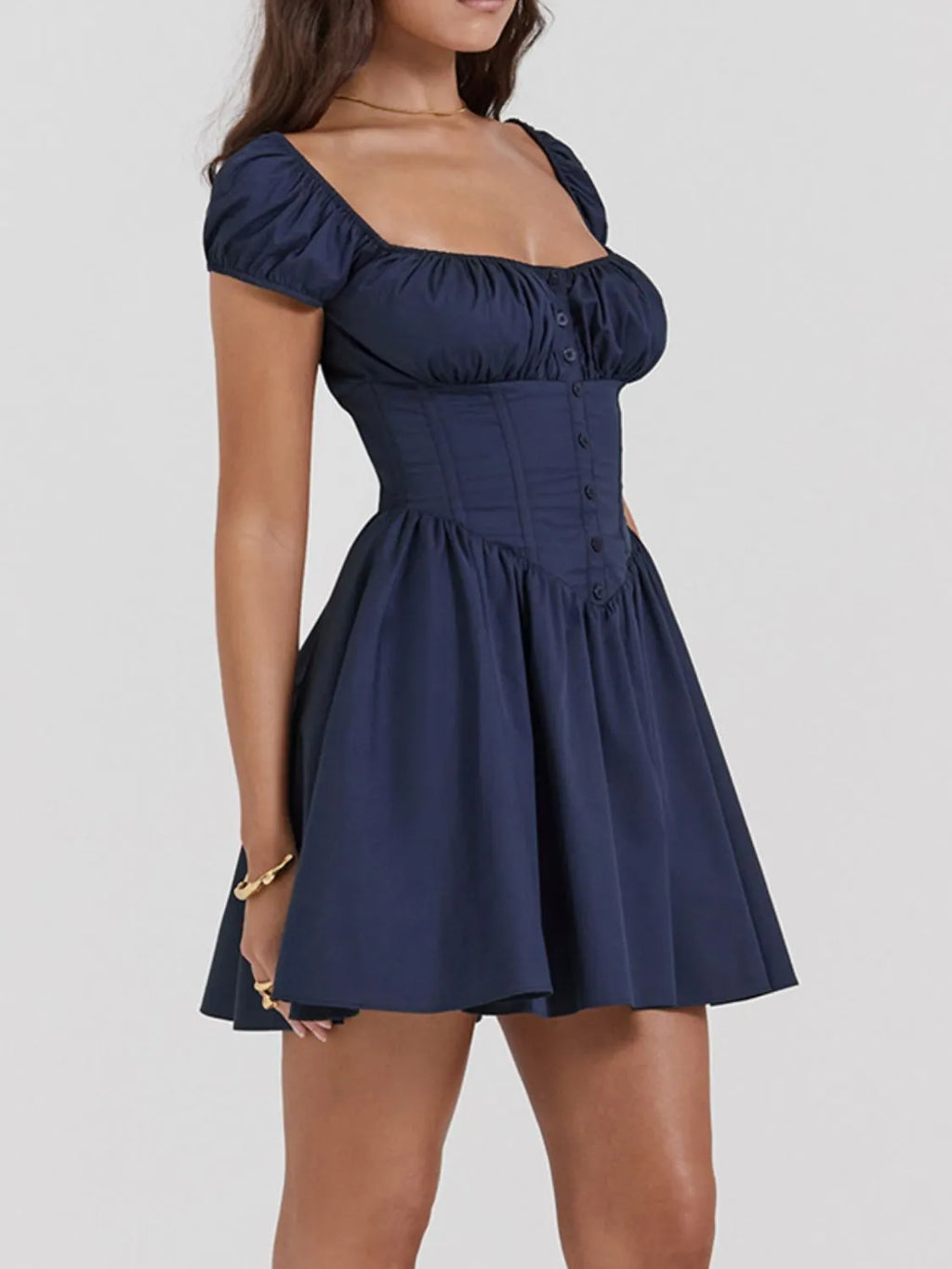 Square Neck Cap Sleeve Mini Dress
