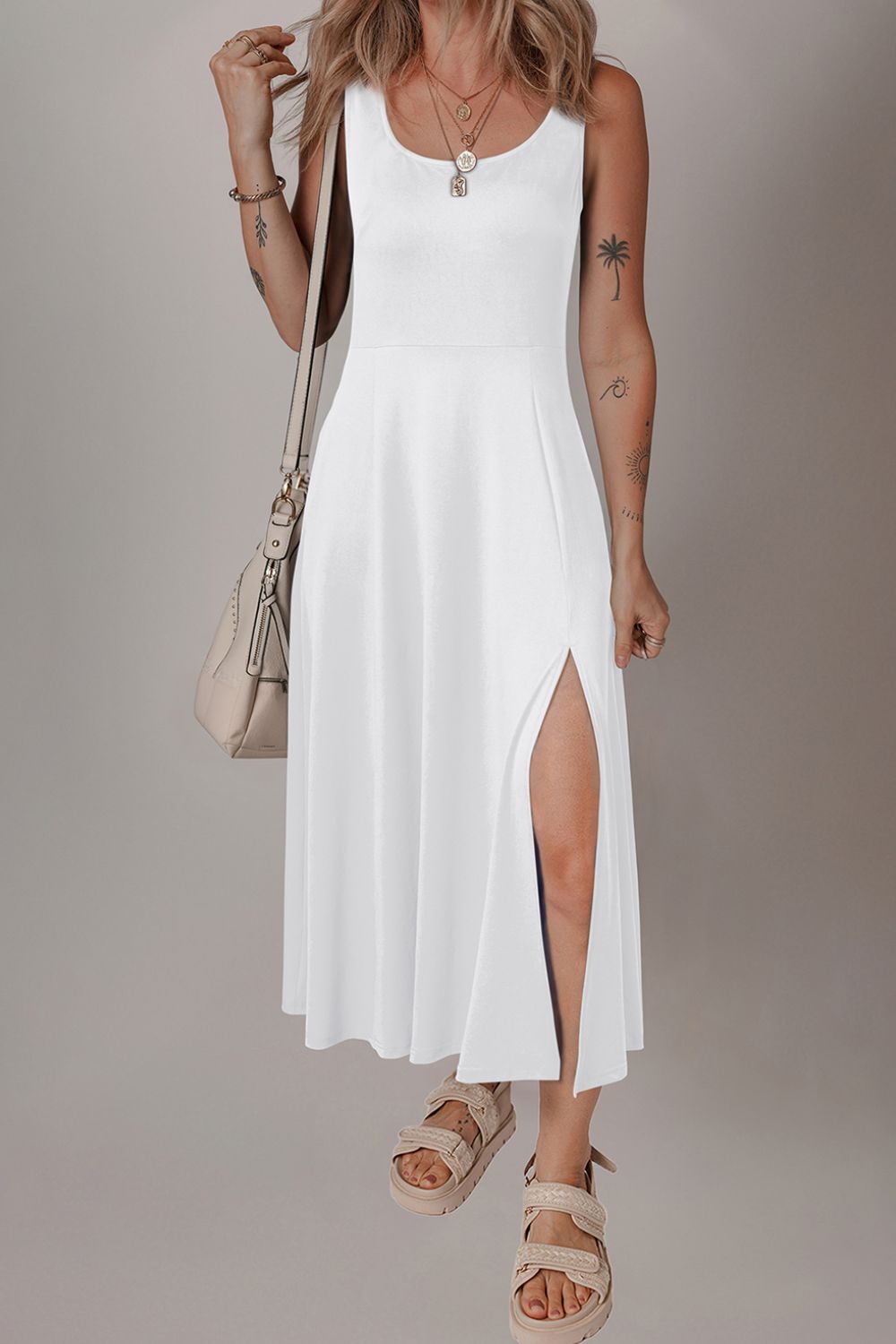 Side Slit Scoop Neck Wide Strap Dress