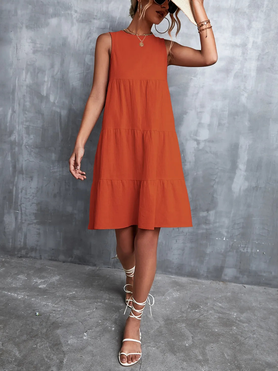 Tiered Round Neck Sleeveless Mini Tank Dress