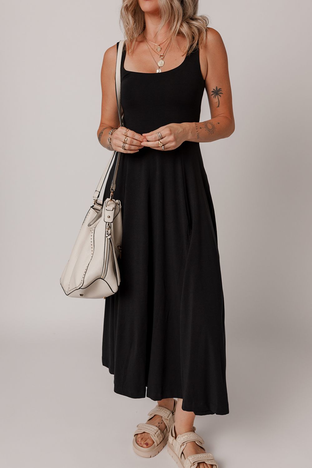 Side Slit Scoop Neck Wide Strap Dress