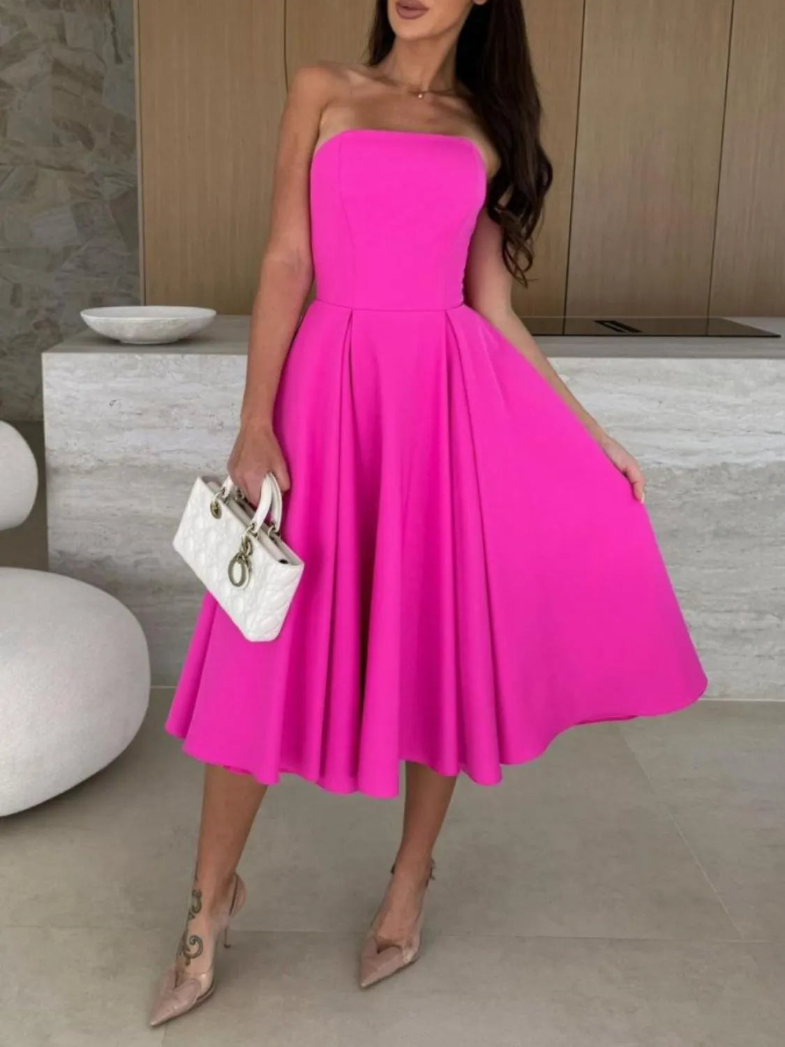 Solid Color Tube Midi Dress