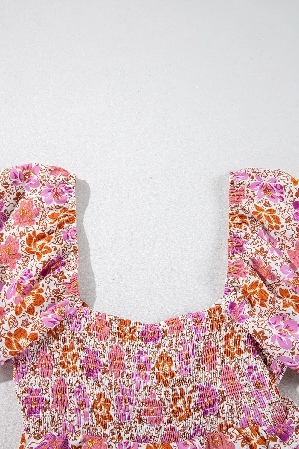 Floral Square Neck Knotted Ruffle Midi Dress