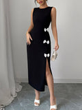 Bow Slit Round Neck Sleeveless Dress