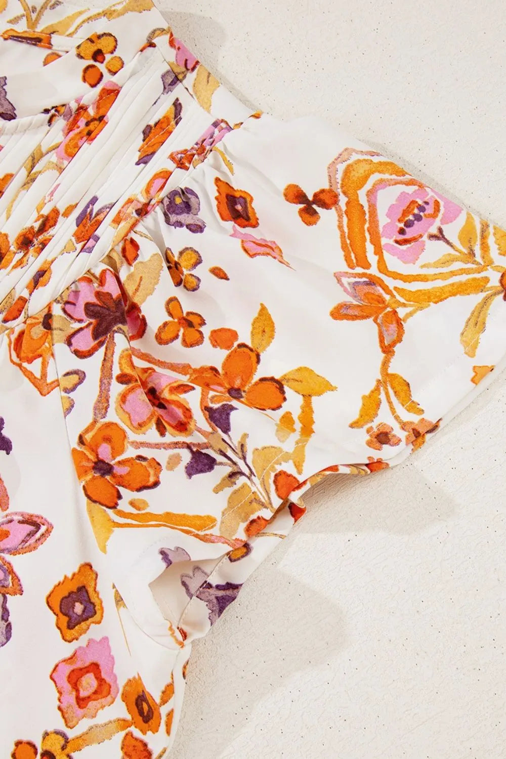 Printed Tie Neck Cap Sleeve Mini Dress