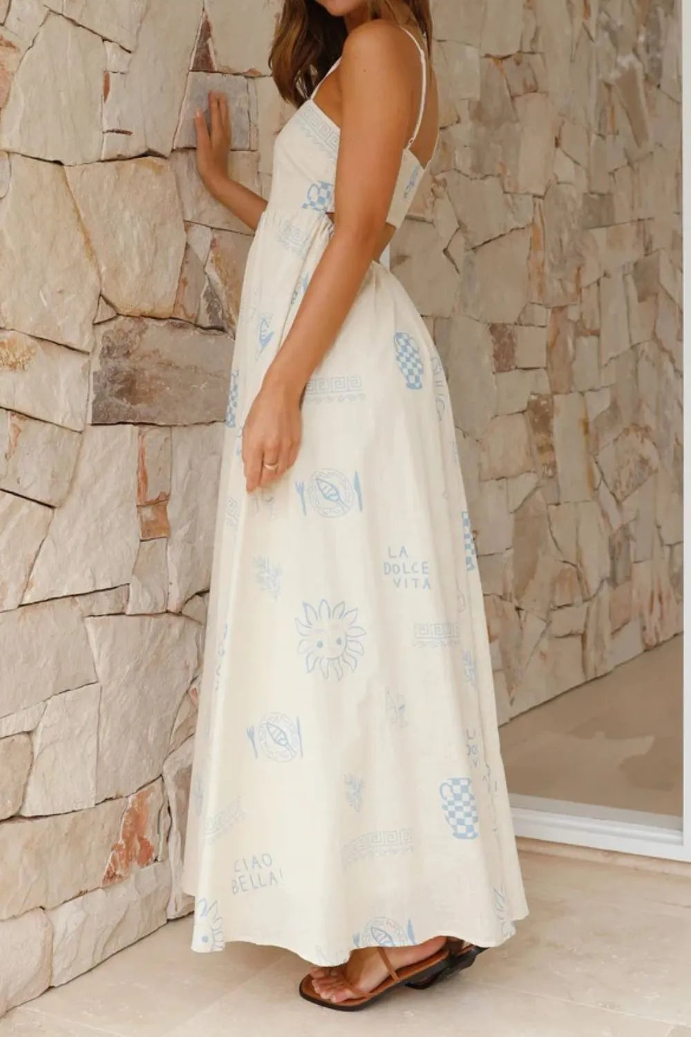 Cutout Back Printed Square Neck Maxi Cami Dress