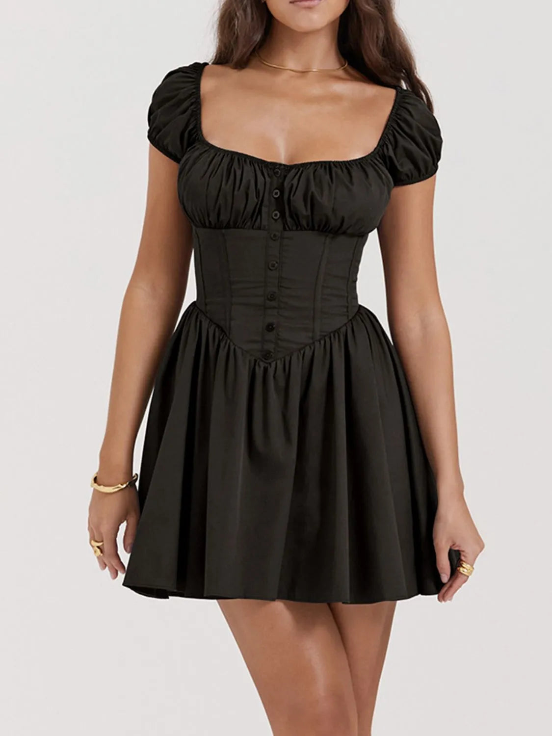 Square Neck Cap Sleeve Mini Dress