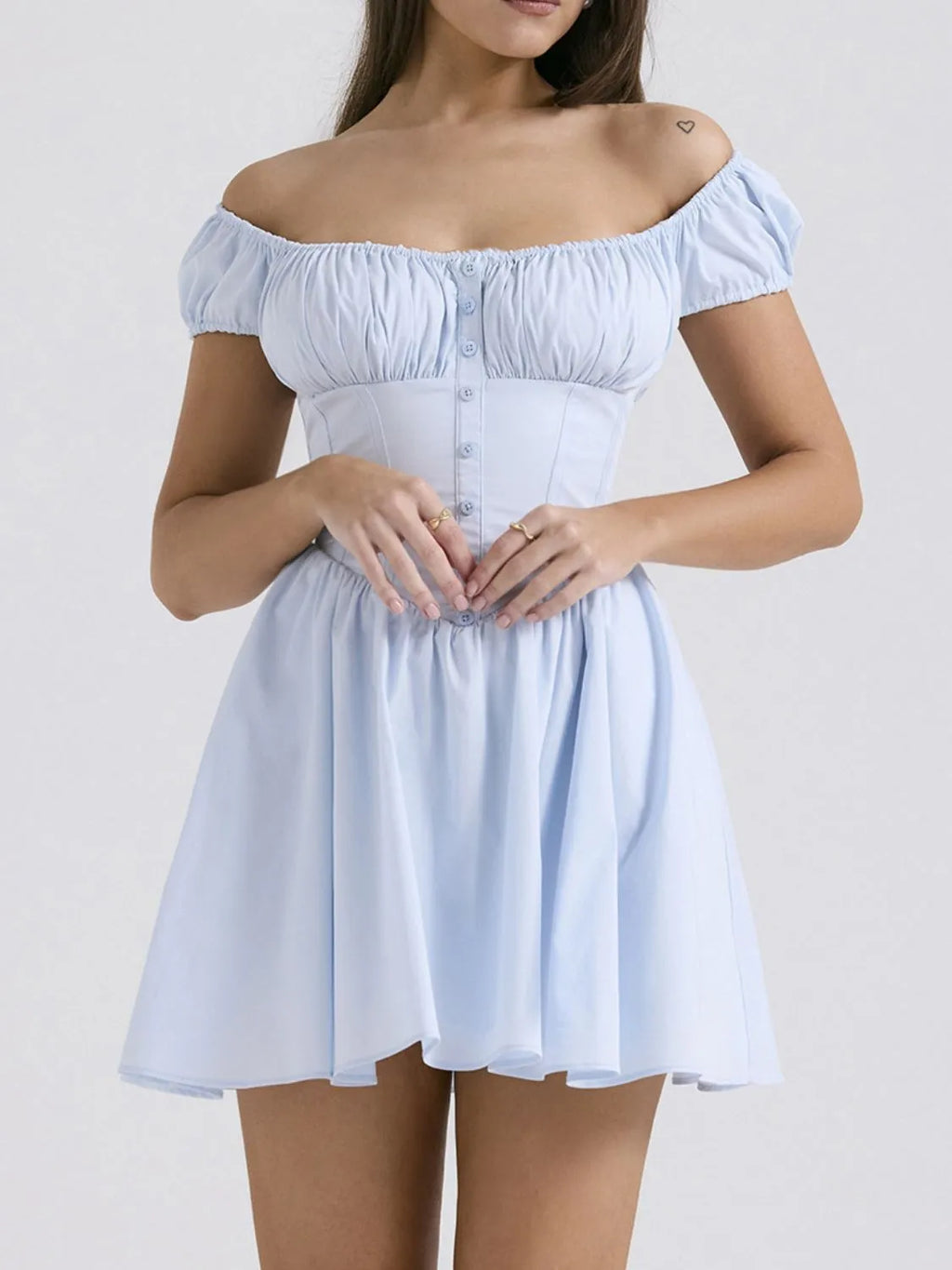 Square Neck Cap Sleeve Mini Dress